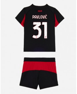 Günstige AC Milan Strahinja Pavlovic #31 Heimtrikotsatz Kinder 2025-26 Kurzarm (+ Kurze Hosen)